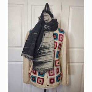 Vintage J. Crew Contemporary Felted Wool Blend Scarf| Black & White| OS